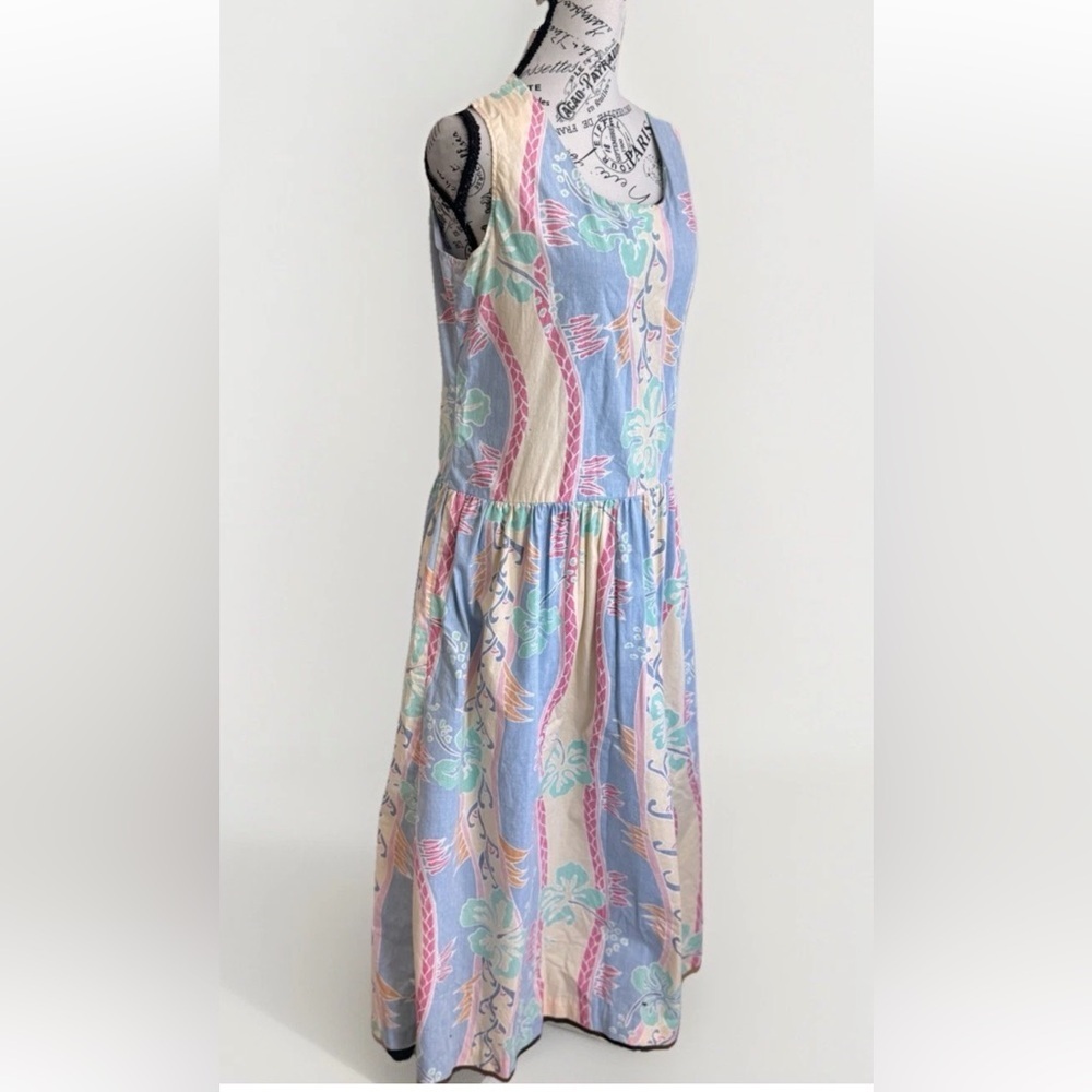 Vintage Reyn Spooner Hawaiian Floral Cotton Side Button Down Sleeveless Dress S